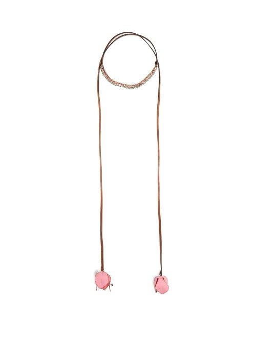 Matchesfashion.com Marni - Crystal Embellished Leather Wrap Necklace - Womens - Pink