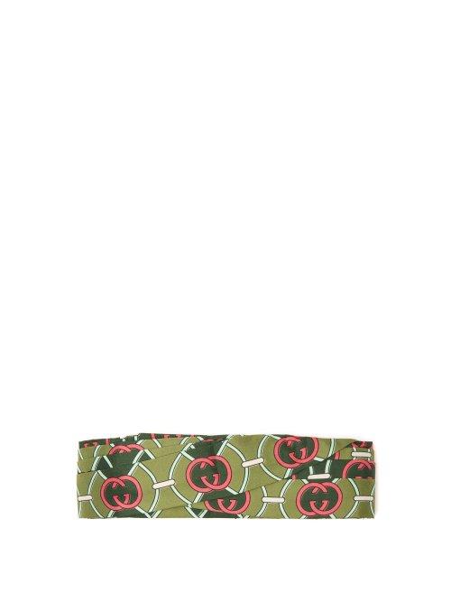 Matchesfashion.com Gucci - Gg Logo Print Knotted Silk Twill Headband - Womens - Green