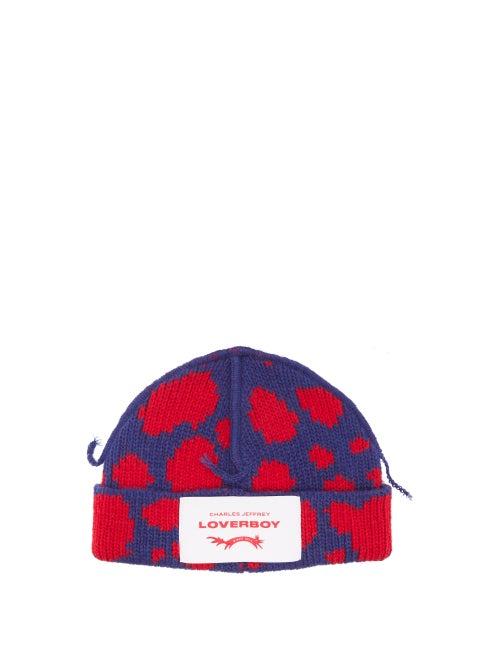 Matchesfashion.com Charles Jeffrey Loverboy - Logo-patch Spot-intarsia Wool-blend Beanie Hat - Womens - Blue Multi