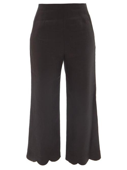 Ladies Beachwear Lisa Marie Fernandez - Scallop-hem Linen Cropped Wide-leg Trousers - Womens - Black