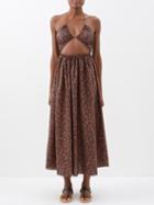Matteau - Floral-print Cutout Organic-cotton Dress - Womens - Brown Print
