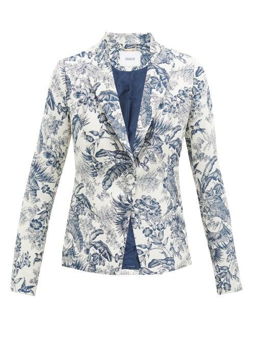 Matchesfashion.com Erdem - Iris Toile-de-jouy Single-breasted Jacquard Jacket - Womens - Cream Navy