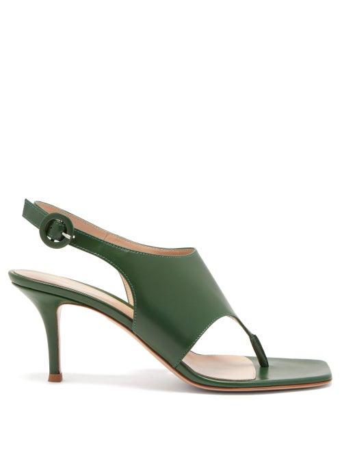Matchesfashion.com Gianvito Rossi - Slingback 70 Square-toe Leather Sandals - Womens - Green
