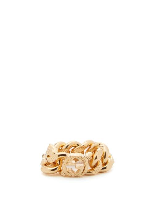 Gucci - Gg-logo Chain-link Ring - Womens - Yellow Gold
