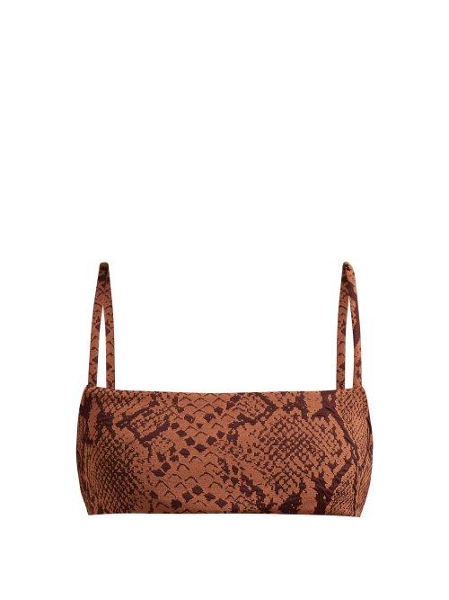 Matchesfashion.com Mara Hoffman - Sia Snakeskin Effect Jacquard Bandeau Bikini Top - Womens - Brown