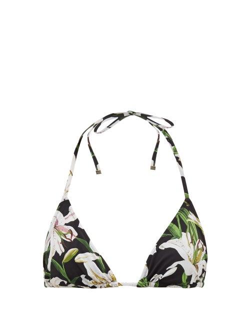 Matchesfashion.com Dolce & Gabbana - Lily Print Bikini Top - Womens - Black Print