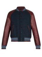 Matchesfashion.com Prada - Leather Sleeve Checked Wool Bomber Jacket - Mens - Burgundy Multi