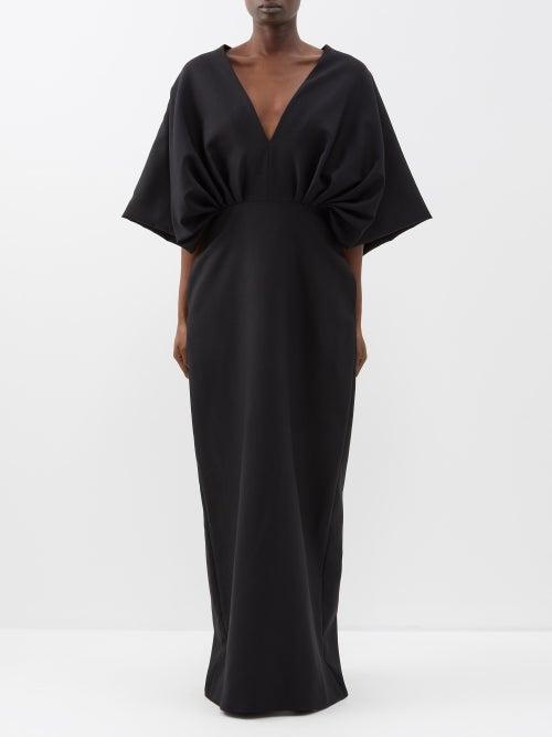 The Row - Abinhav V-neck Gathered Wool-blend Dress - Womens - Black