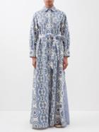 Evi Grintela - Komako Floral-embroidered Cotton-voile Shirt Dress - Womens - Blue