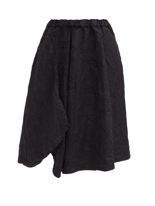 Comme Des Garons Comme Des Garons - Asymmetric-hem Floral-jacquard Midi Skirt - Womens - Black