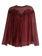 Chloé Lace-trimmed Gathered Silk-georgette Blouse