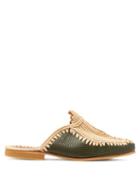 Matchesfashion.com Kilometre Paris - Barbouches Raffia And Leather Backless Loafers - Womens - Dark Green