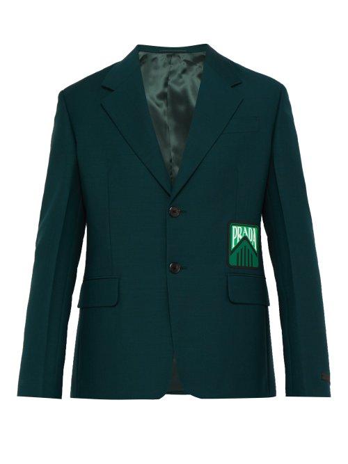 Matchesfashion.com Prada - Logo Embossed Mohair Blend Blazer - Mens - Green