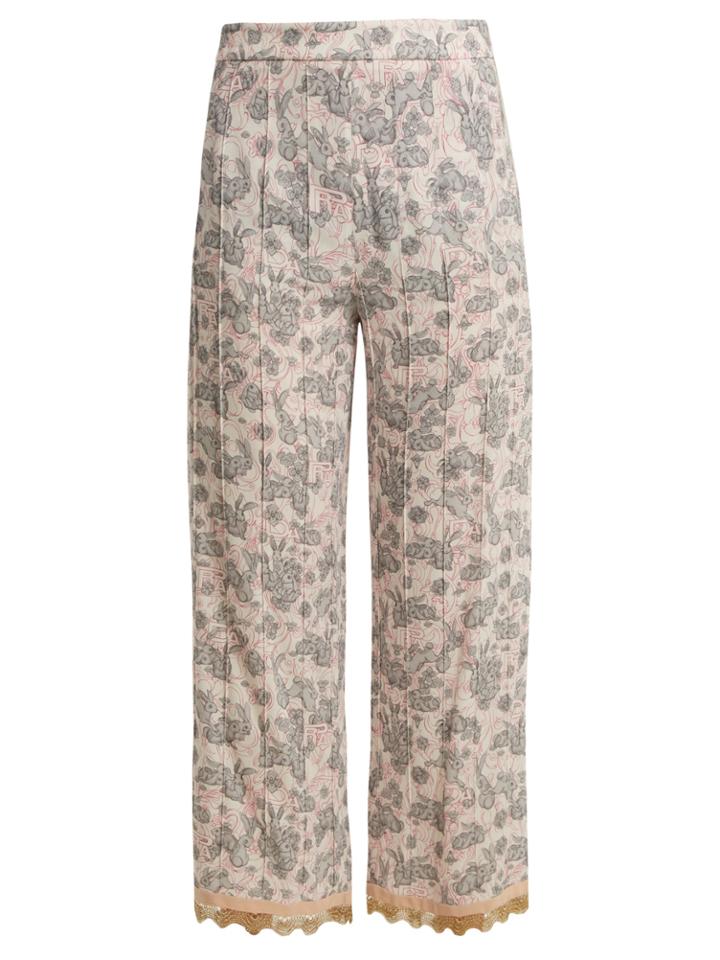 Prada Sable Rabbit-print Stretch-crepe Cropped Trousers
