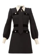 Matchesfashion.com Gucci - Velvet Trimmed Wool Blend Mini Dress - Womens - Black White