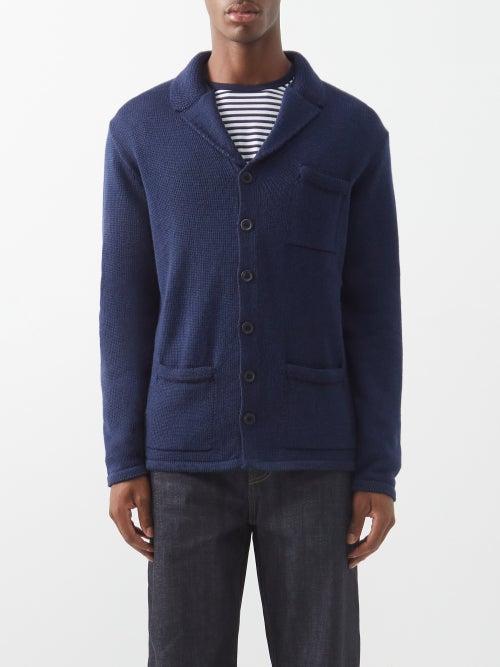 Inis Mein - Notch-lapel Merino-blend Cardigan - Mens - Navy
