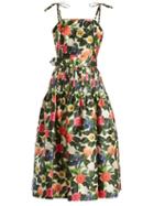Matchesfashion.com Oscar De La Renta - Floral Print Silk And Cotton Blend Dress - Womens - Green Multi