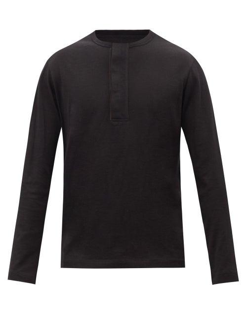 Ermenegildo Zegna - Long-sleeve Cotton-blend Jersey Henley Shirt - Mens - Black