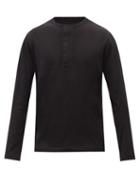 Ermenegildo Zegna - Long-sleeve Cotton-blend Jersey Henley Shirt - Mens - Black
