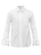 Matchesfashion.com Comme Des Garons Comme Des Garons - Ruffled-cuff Cotton Shirt - Womens - White