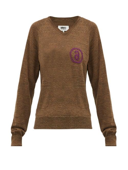 Matchesfashion.com Mm6 Maison Margiela - Logo Jacquard Wool Blend Sweater - Womens - Brown