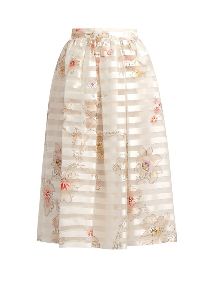 Fendi Blooming-print Striped Silk-organza Skirt