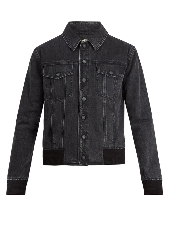 Saint Laurent Ribbed-knit Detail Denim Jacket