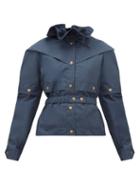 Matchesfashion.com Symonds Pearmain - Ruffled-neck Waxed-cotton Jacket - Womens - Navy