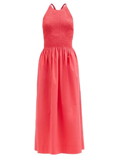 Three Graces London - Soleil Shirred Cotton Midi Dress - Womens - Fuchsia