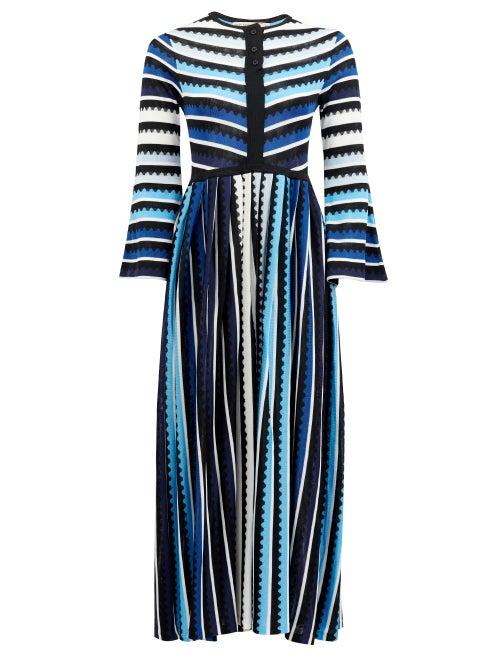 Matchesfashion.com Mary Mare - Maya Striped Midi Dress - Womens - Blue Stripe