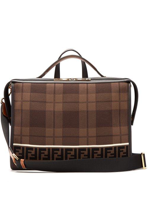Matchesfashion.com Fendi - Lui Logo Knit Leather Trimmed Messenger Bag - Mens - Brown Multi