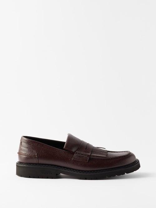 Vinnys - Kiltee Fringed Leather Loafers - Mens - Burgundy
