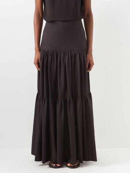 Raey - Giant-tiered Cotton And Silk Blend Maxi Skirt - Womens - Black