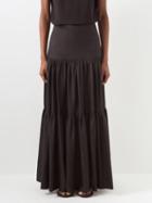 Raey - Giant-tiered Cotton And Silk Blend Maxi Skirt - Womens - Black
