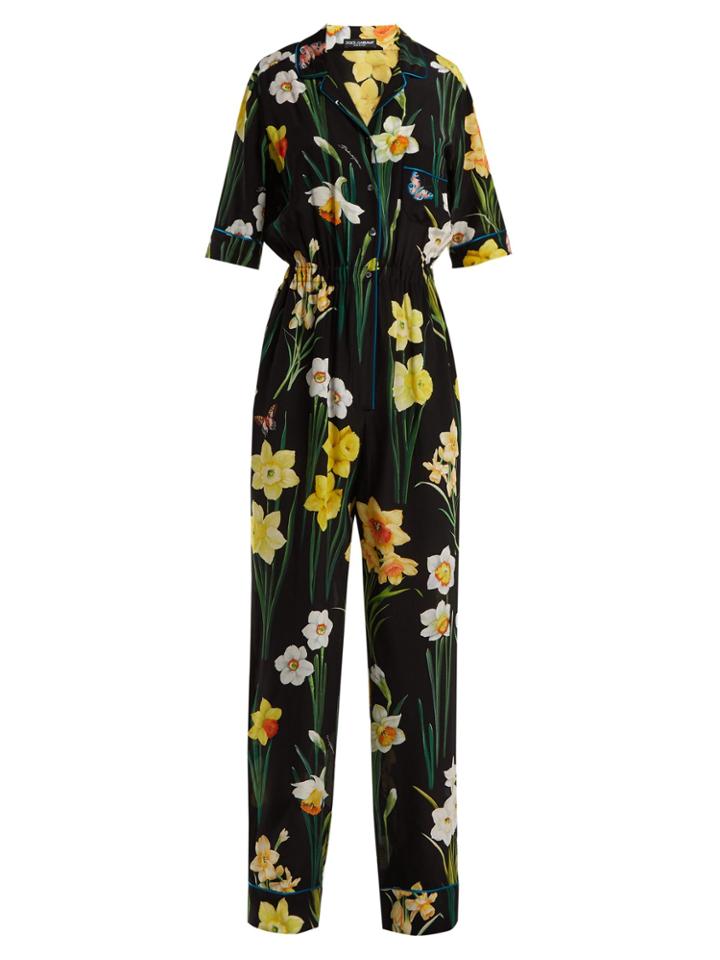 Dolce & Gabbana Daffodil-print Silk Jumpsuit