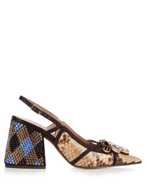 Marni Crystal-embellished Block-heel Python Pumps