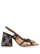 Marni Crystal-embellished Block-heel Python Pumps