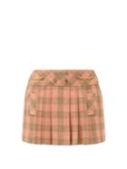 Matchesfashion.com Gucci - Horsebit-chain Check Pleated Wool Mini Skirt - Womens - Pink