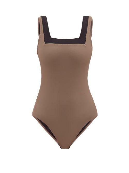 Matchesfashion.com Casa Raki - Marina Square-neck Bi-colour Swimsuit - Womens - Beige Multi