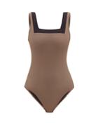 Matchesfashion.com Casa Raki - Marina Square-neck Bi-colour Swimsuit - Womens - Beige Multi