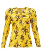 Erdem - Dorette Gathered Floral-print Top - Womens - Yellow Multi
