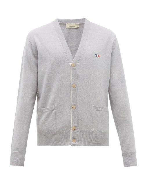 Matchesfashion.com Maison Kitsun - Fox Appliqu Virgin Wool Cardigan - Mens - Grey