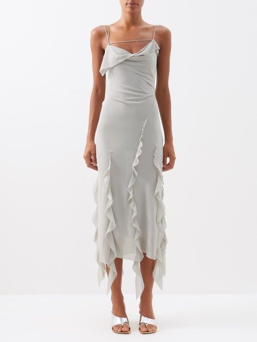 Acne Studios - Dafina Raw-edge Chiffon Midi Dress - Womens - Light Blue