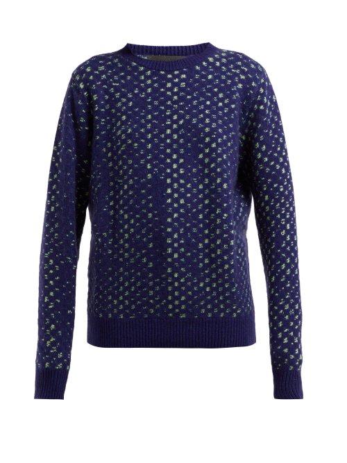 Matchesfashion.com The Elder Statesman - Leo Spot Jacquard Cashmere Sweater - Womens - Blue Multi