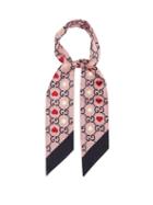 Gucci - Heart And Gg-print Silk-twill Scarf - Womens - Pink Multi