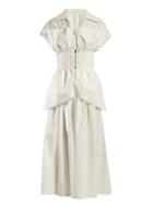 Matchesfashion.com Fendi - Pintucked Waist Cotton Poplin Midi Dress - Womens - White