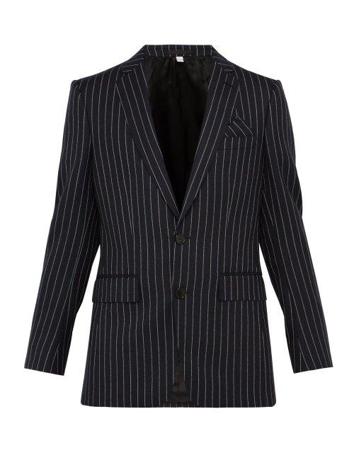 Matchesfashion.com Burberry - Pinstriped Single Breasted Wool Blazer - Mens - Navy Multi