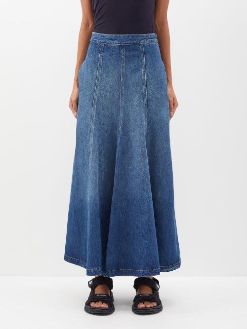 Raey - Panelled Organic Cotton-blend Denim Skirt - Womens - Dark Blue