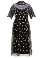 Matchesfashion.com Biyan - Anita Floral Embroidered Tulle Dress - Womens - Black Yellow