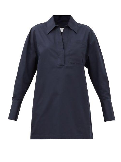 Matchesfashion.com Co - Half-placket Cotton-sateen Shirt - Womens - Navy